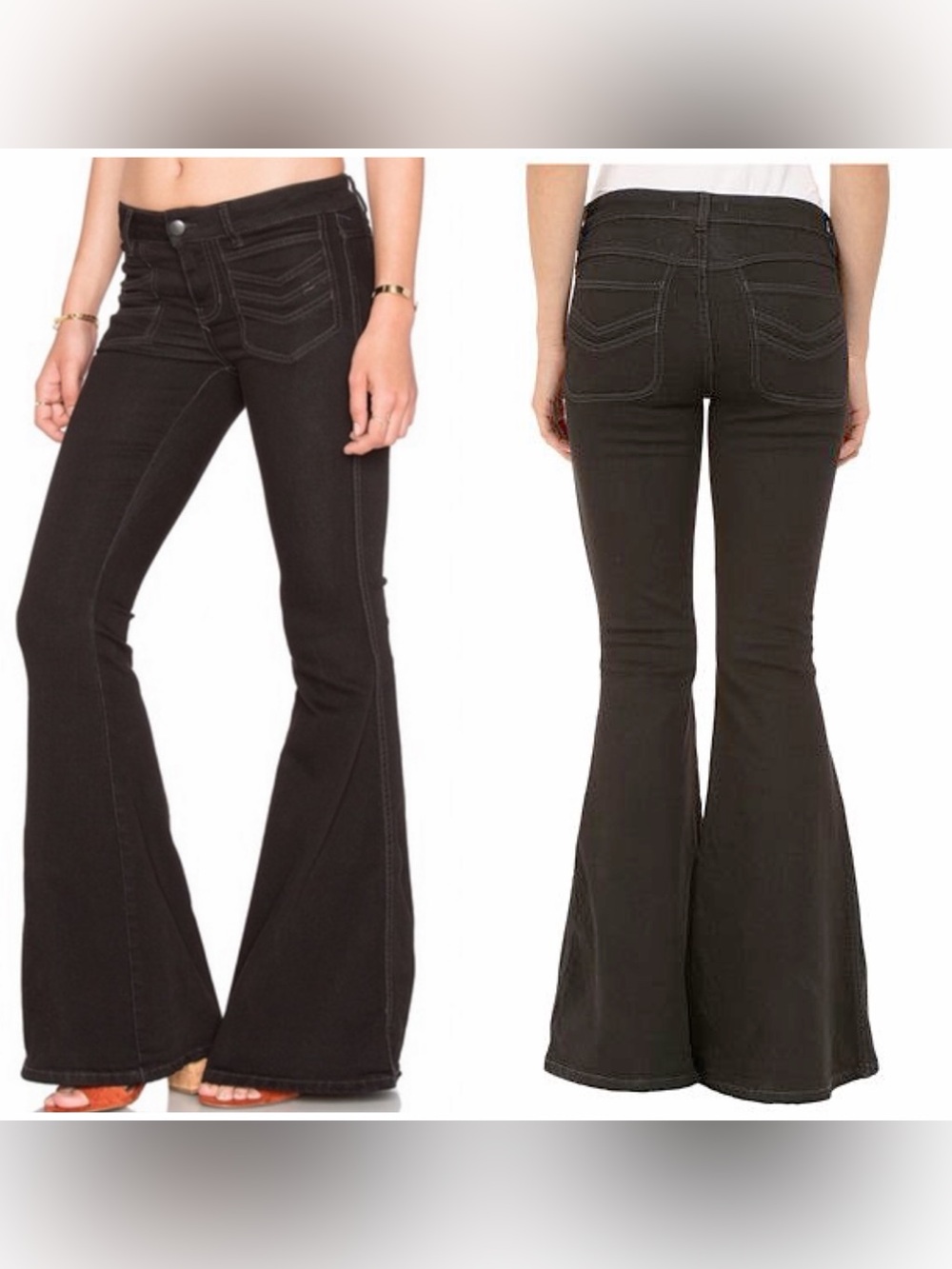 HTF Free People low rise Black Stella 70’s Flare Jeans Retro 70’s Style EUC 28